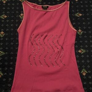 Awake Pink Embellished Sleeveless Tank Top